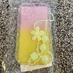 Pink and Yellow Ombre Phone Case with Beaded Charm